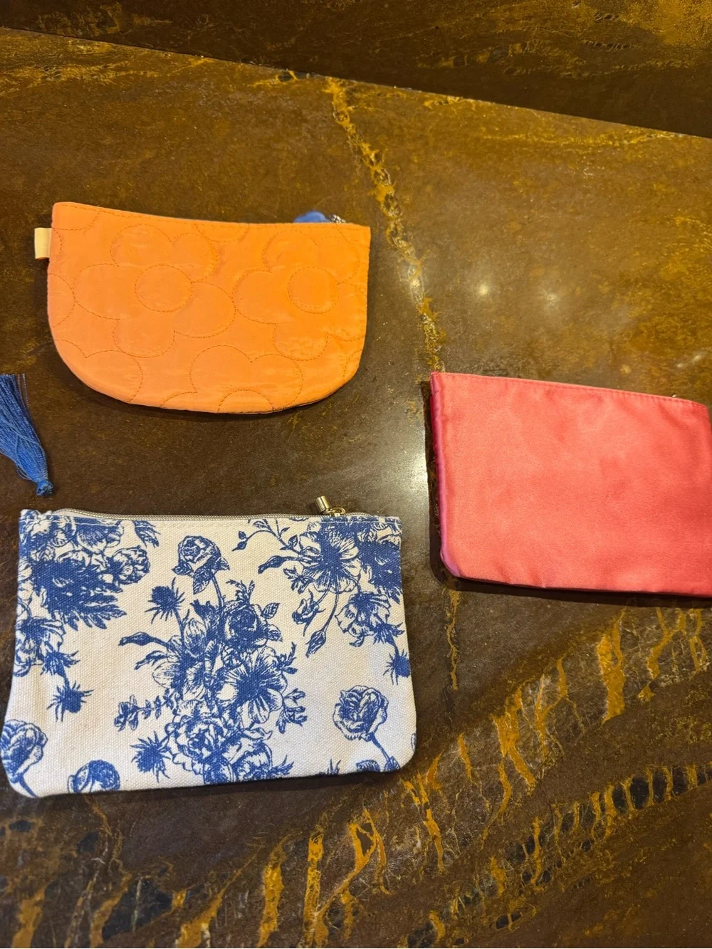 NWOT lot 3 IPSY makeup bags Orange, Blue/cream floral, pink/red